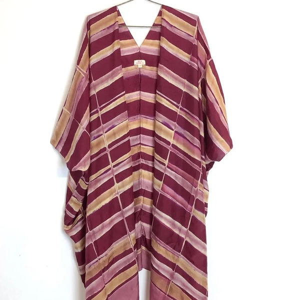 Red striped Pure Silk Robe 