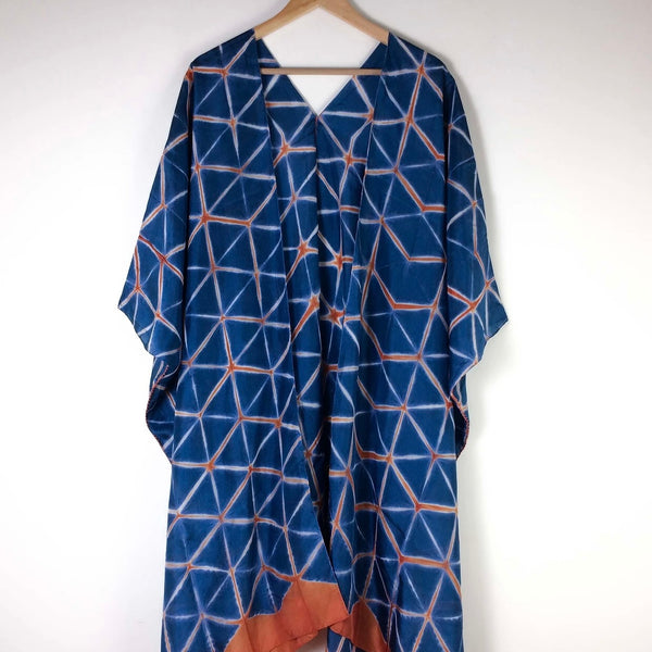 Blue and orange Pure Silk Robe 