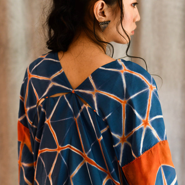 Blue and orange Pure Silk Robe 